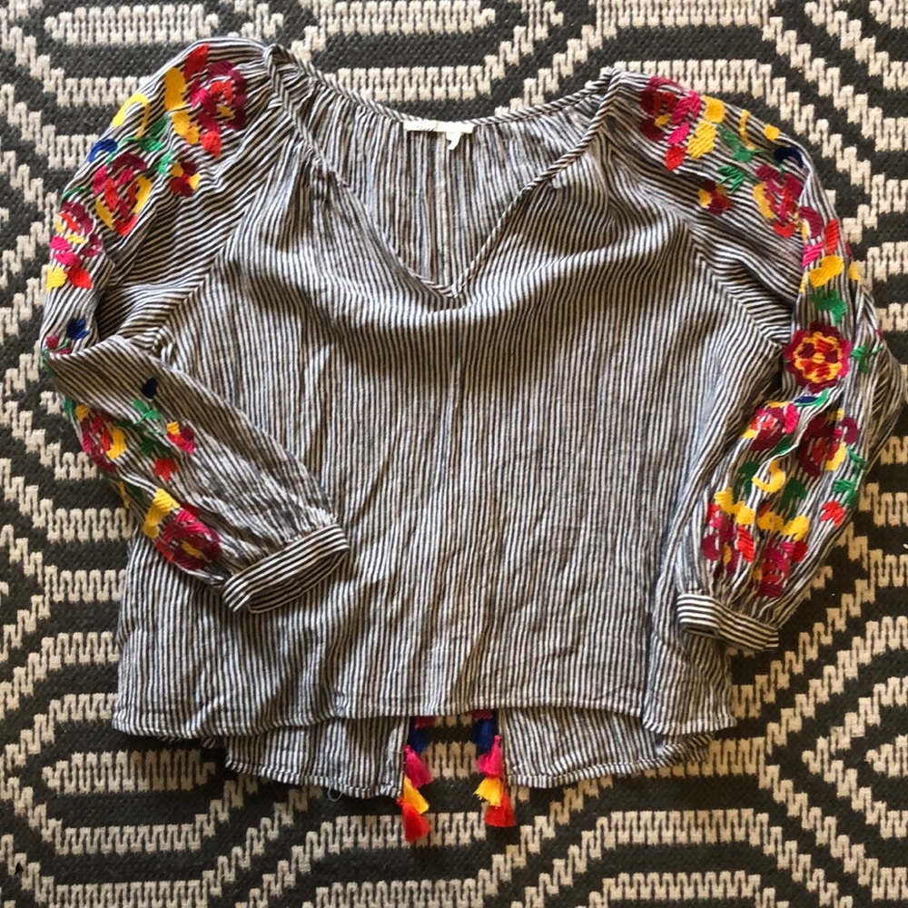 Anthropologie Soleil Floreat Embroidered Blouse